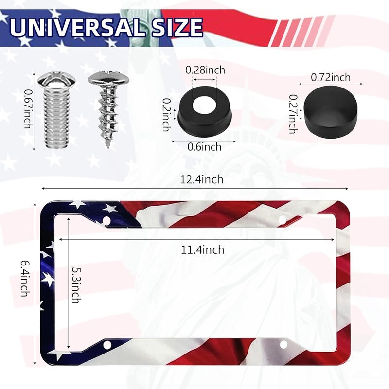 LIN KANG American Flag License Plate Frame Holder - 2 Pack Universal Aluminum Matte Stripe US Flag Gloss Patriotic Car Plate Frame Covers with Free Screws Fasteners Caps - Image 2